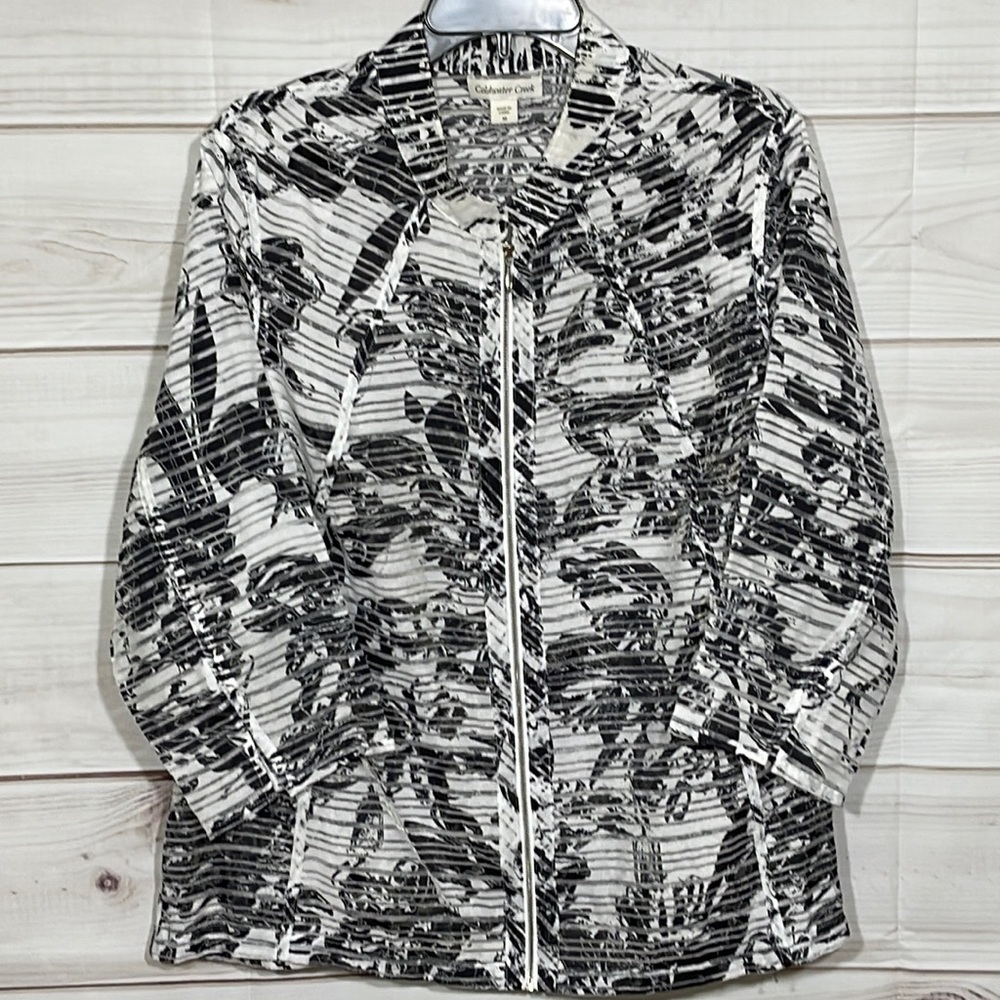 Coldwater Creek Striped Burnout Floral Jacket Size 18